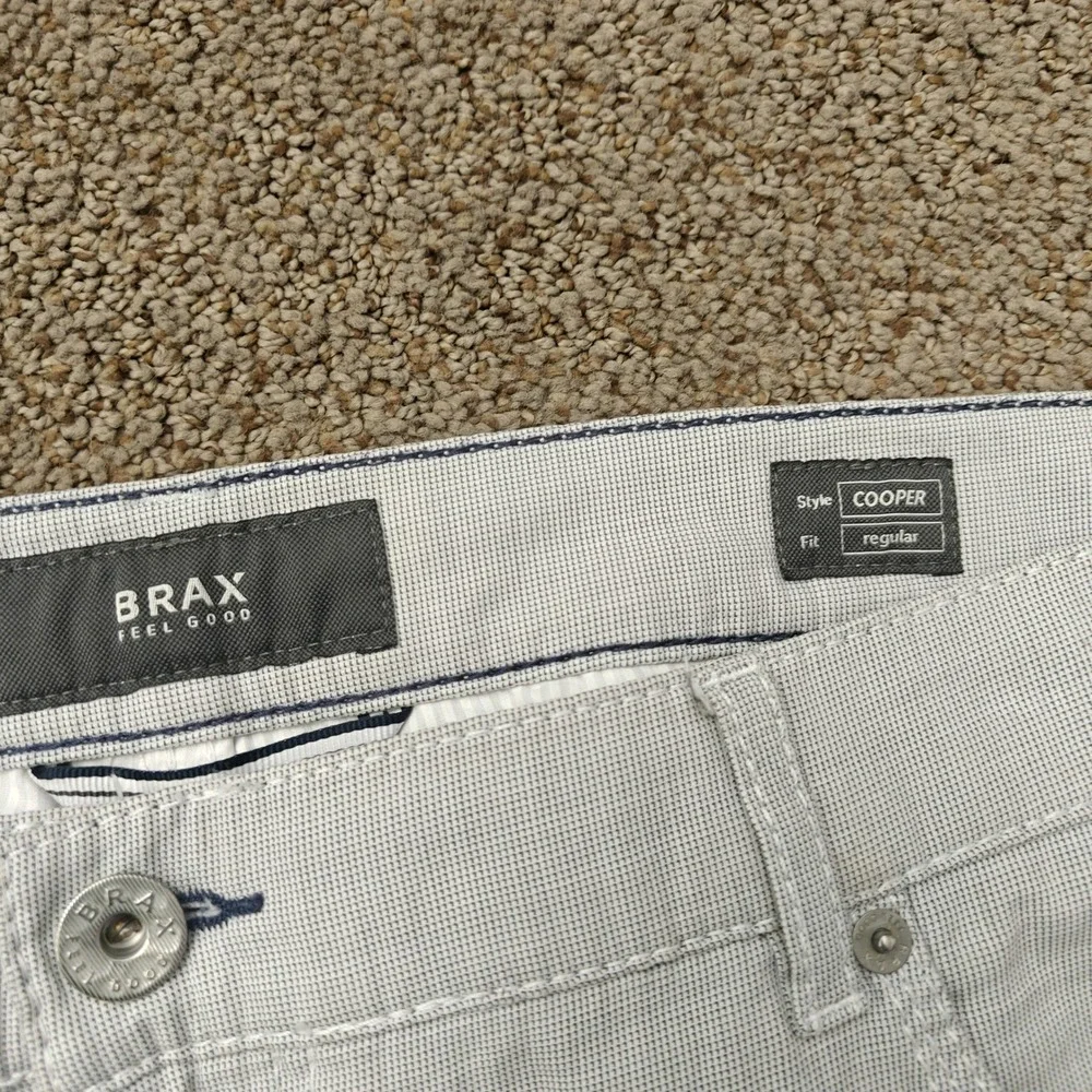 Brax Cooper Regular Fit Pants Mens 38/32‎ Light Grey Cotton Stretch Micro Check